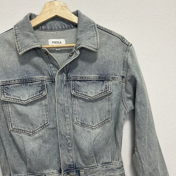 Pistola Nina Denim Mini Dress Raw Hem Snaps Acid Wash Size XS - Picture 2 of 9